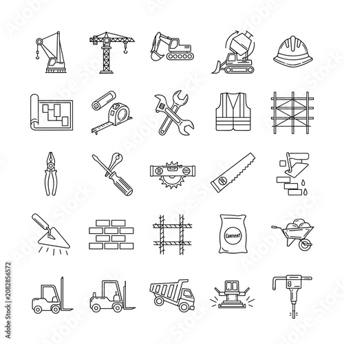 Bild auf Leinwand Construction Tools and Equipment Icons for Design Use