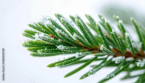 Close Up Frosted Pine Needles on White Background