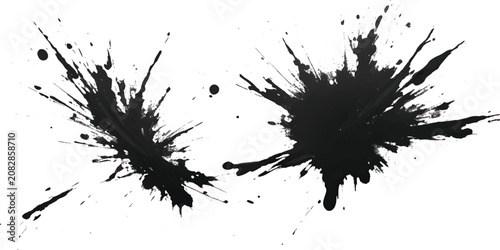 Fotografía Two black ink splashes with fine particles radiating outwards abstract art ink s