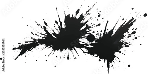 Quadro su tela Two black ink splashes with fine particles radiating outwards abstract art ink s