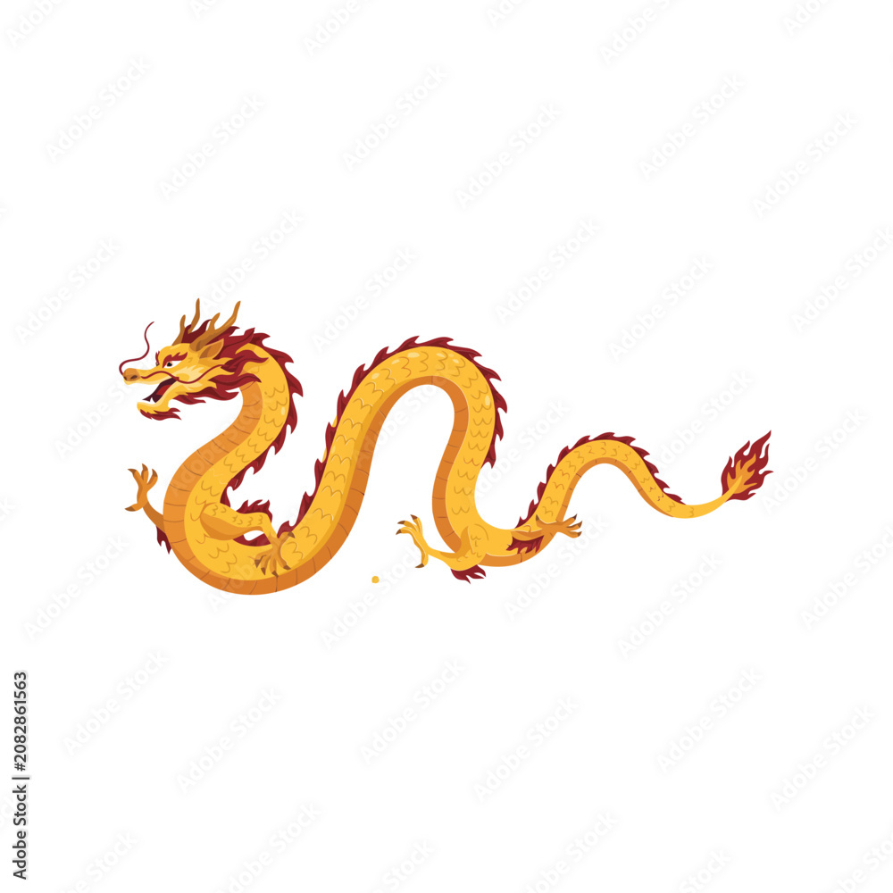 Fototapeta premium Detailed of a traditional chinese golden dragon isolated on a plain white background, for cultural projects