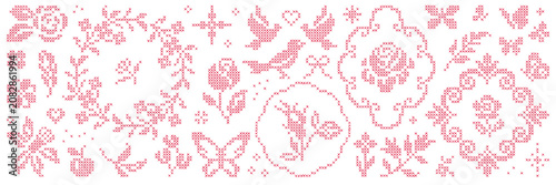 Bild auf Leinwand Embroidered cross-stitch element asset pack