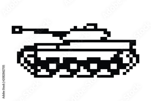 Monochrome Pixel Art Military Tank Vector for Retro Style Design Projects