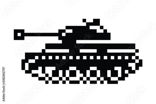 Classic Black and White Pixel Tank Silhouette for Game Interface Icons
