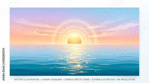 Cuadro en lienzo Sunrise over calm ocean waters with vibrant sky