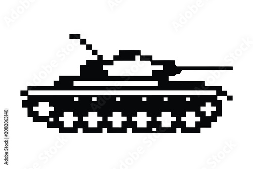 Black and White Pixel Art Tank Silhouette for Video Game UI Elements