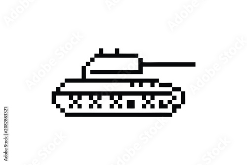 Minimalist Black and White Pixel Art Tank for Old School Game Graphics