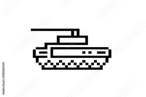 Monochrome Pixel Art Tank Silhouette Icon for Game Design and Military Strategy