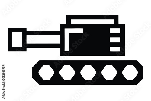 Simple Black Pixel Art Tank Silhouette for Digital Media and Strategic War Games