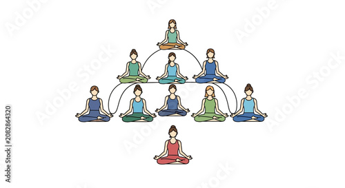 Group Yoga Meditation Pyramid: Diverse People in Lotus Pose Connecting