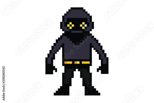Abstract Pixel Thief Silhouette Stealing Data, Cyber Attack and Hacking Threat Icon