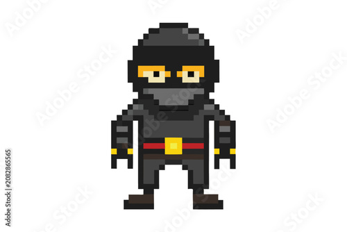 Retro Pixel Art Robber Silhouette, Digital Espionage and Data Security Concept