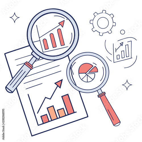 Magnifying glasses looking at financial business charts