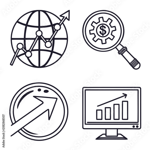 Set of four business and finance hand drawn icons