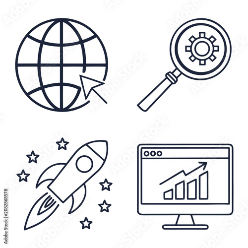 Business and technology line icons set for web design