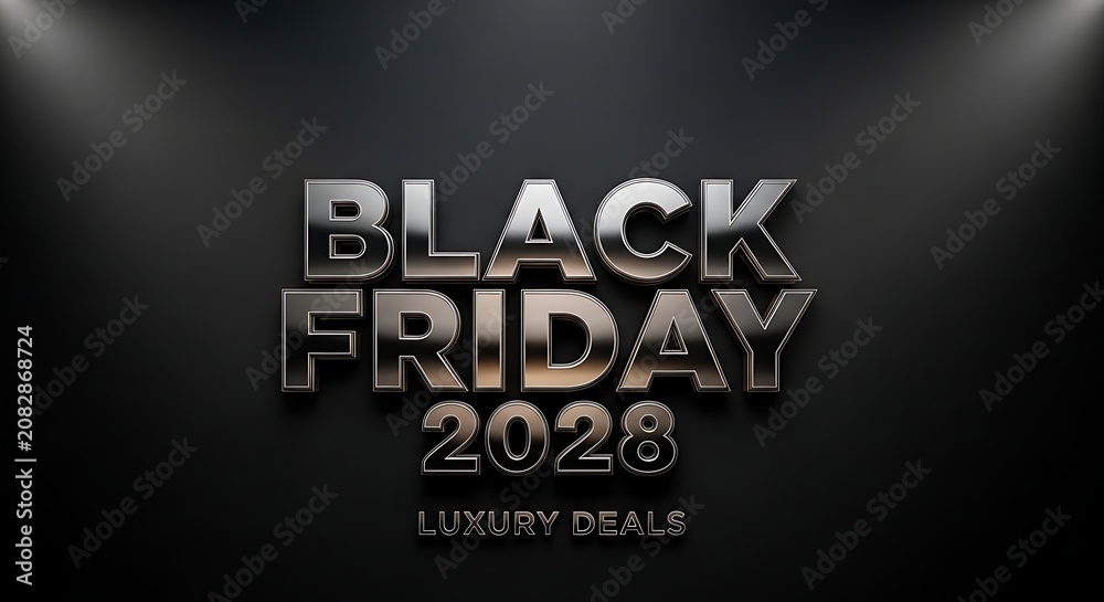Fototapeta premium Black Friday 2028 luxury deals advertisement on dark background