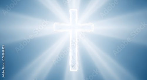 Glowing christian cross with bright light rays