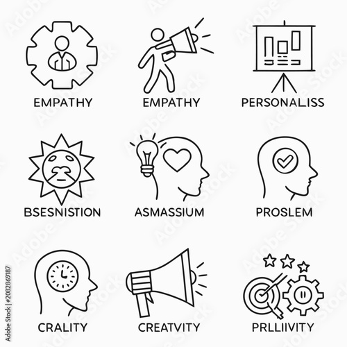 Set of hand drawn business and human psychology concept icons