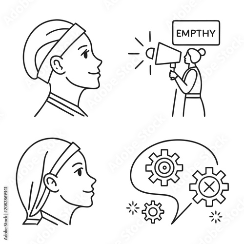 Empathy and mental health concept line art icons set