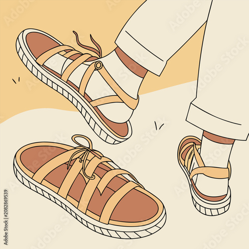 Stylish brown leather sandals with socks for summer fashion