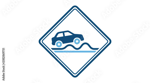 Bild auf Leinwand Traffic sign with car on waves.