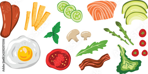 Editable cartoon breakfast elements vector set