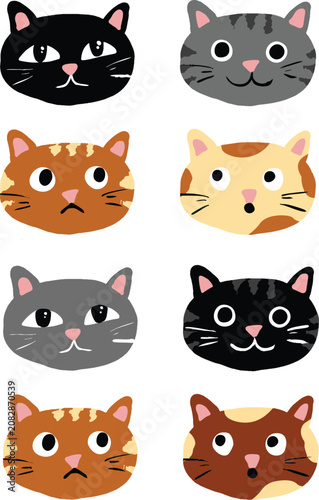 Editable cartoon cats in different color elements vector set