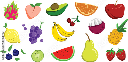 Editable cartoon fruit elements vector set