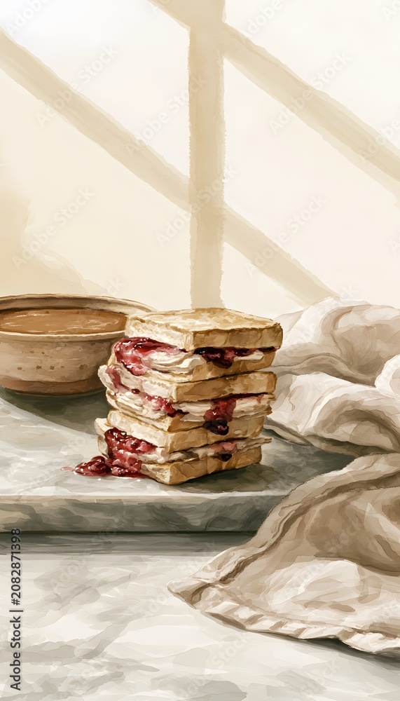 Obraz premium Thanksgiving sandwiches watercolor illustration warm morning light rustic charm evokes cozy autumn lifestyle photography