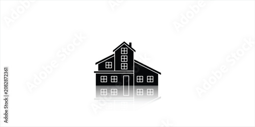 Modern Suburban House Silhouette Icon with Reflection