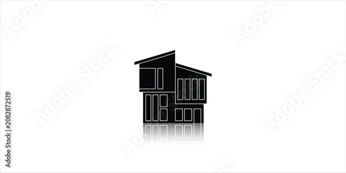 Modern Suburban House Silhouette Icon with Reflection