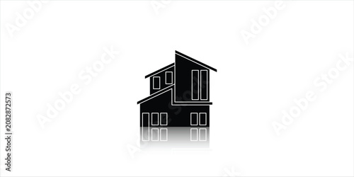 Modern Suburban House Silhouette Icon with Reflection