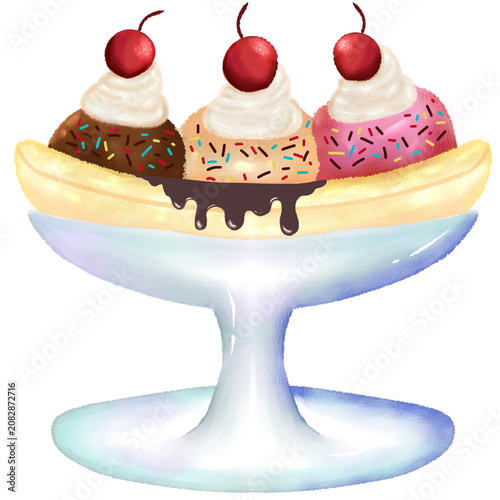 Ilustration of ice cream banana split cherry topping for summer element