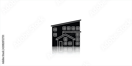 Modern Suburban House Silhouette Icon with Reflection