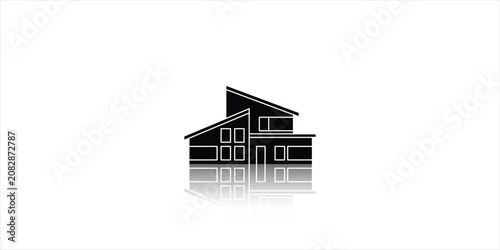 Modern Suburban House Silhouette Icon with Reflection