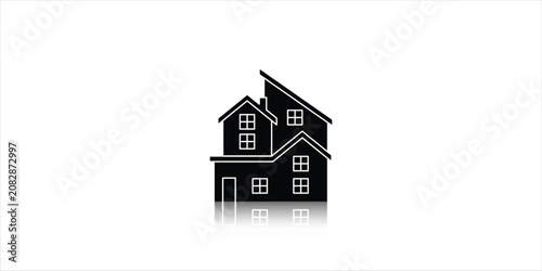 Modern Suburban House Silhouette Icon with Reflection