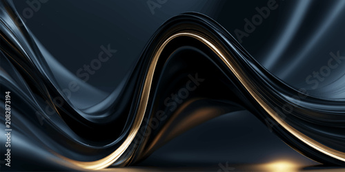 Bilde på lerret Abstract black and white wavy silk motion background with blue light curves, dyn