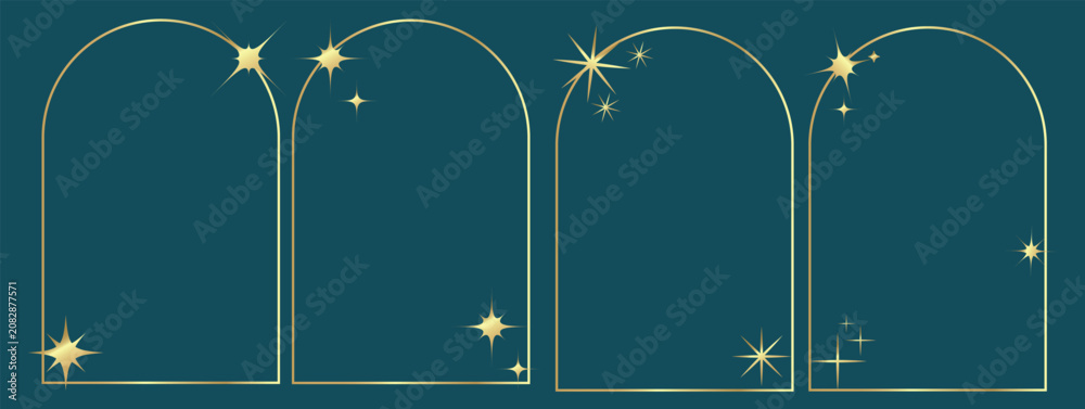 Fototapeta premium Elegant golden frame with stars and confetti creates a luxurious border for festive xmas greetings, premium designs, and celebration cards with sparkling details.