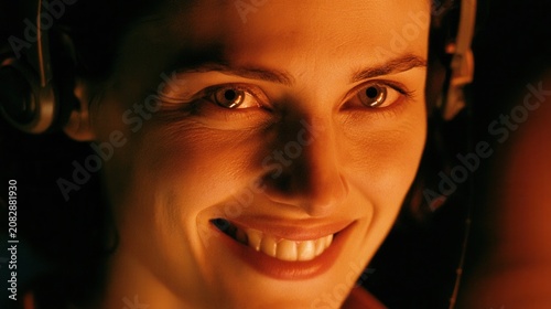 Warmly Lit Woman's Expressive Face with a Smile