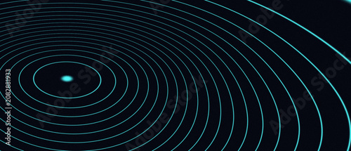 Bild auf Leinwand Abstract blue glowing concentric circles emanating from a central point on a dar