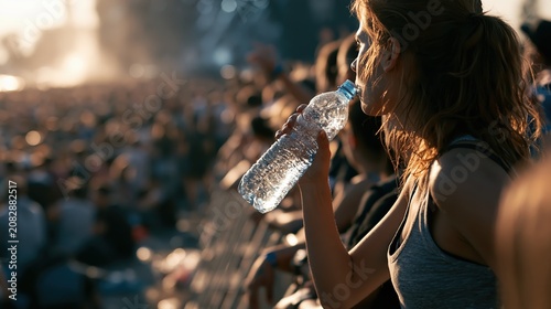 Festival Attendee Coping with High Temperatures and Hydration Needs