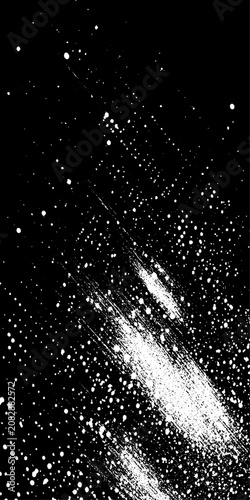 Abstract White Grunge Dust Texture Vector Illustration Design on Black Background, Distressed Grain Overlay, Vintage Noise Surface Effect.