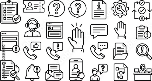 Fotografía Customer Support and Contact Us Line Icon Set Featuring Help Desk Agent Telephon