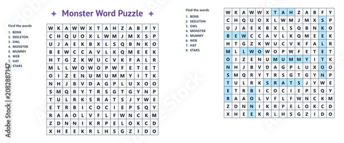 Tableau sur toile Monster theme word search puzzle crossword game worksheet template
