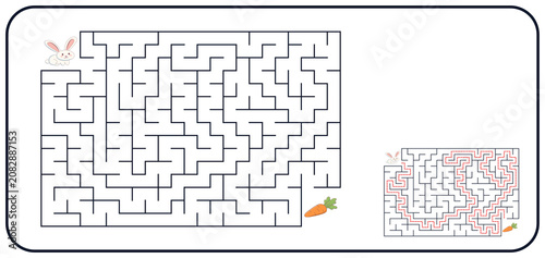 Schilderij op canvas Rabbit and carrot maze labyrinth puzzle game worksheet template