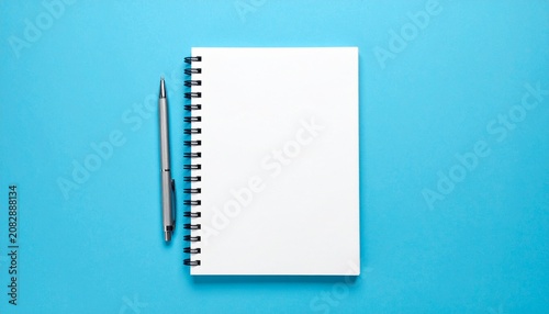 Minimal Spiral Notebook with Pen on Blue Background