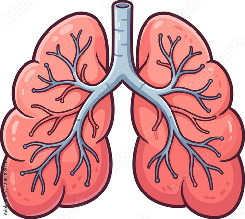 Pixel art illustration of human lungs with bronchioles and trachea, representing respiratory system health and medical concepts