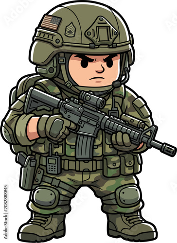 Pixel art soldier with rifle, tactical helmet, and gear, isolated on white, military, combat ready, isometric view