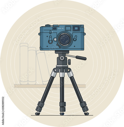 Vintage camera on a tripod, retro photography, creative process, visual storytelling, documentation, classic equipment