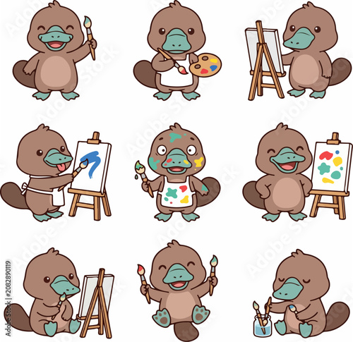 Cartoon Beaver Painting Artist.